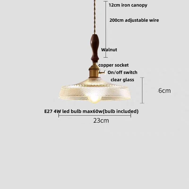 Cullet Glass LED Pendant Lamp with Walnut Copper Design for Living and Dining Room