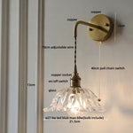 Amber Glass LED Wall Sconce, Brass Finish, Adjustable Wire, Modern Nordic Style
