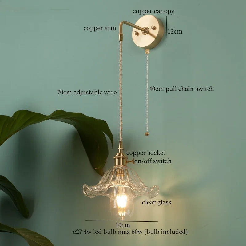 Nordic Glass LED Wall Lamps Copper Arm Wandlamp