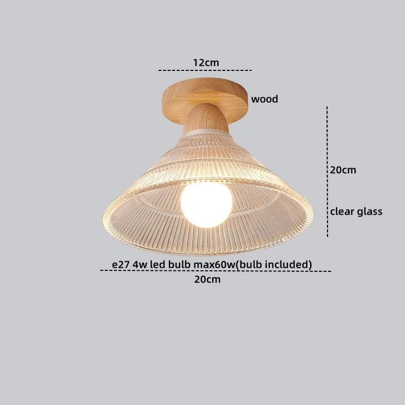 LED Ceiling Lamp Modern Style Wood Glass Luminaria