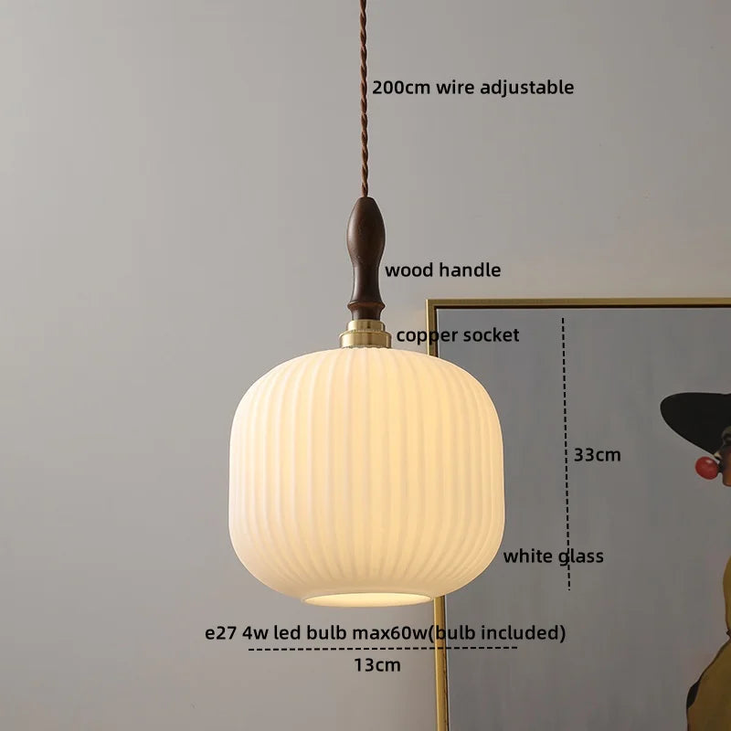 Wood Copper LED Pendant Light - Nordic Hanging Lamp for Bedroom Dining Hallway