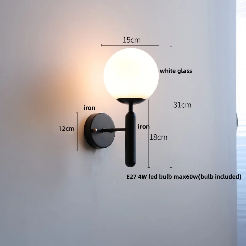 Afralia™ Modern Black Iron LED Wall Light with Glass Shade & Pull Chain Switch