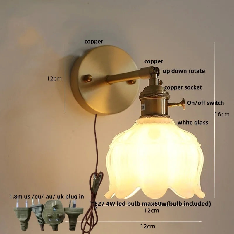 White Flower Glass Wall Lights: Up Down Rotate LED Bedroom Hotel Lamp