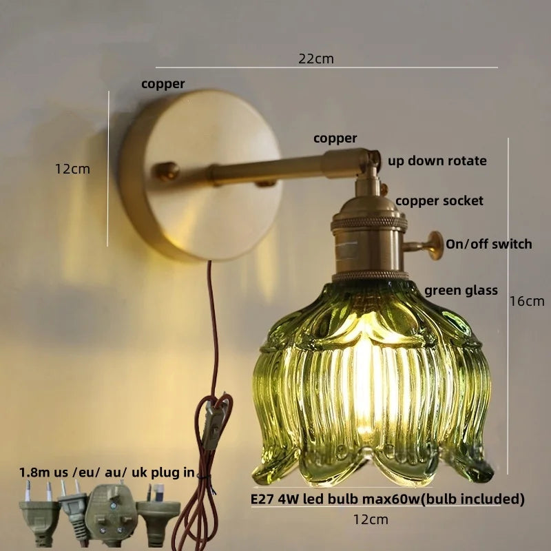 White Flower Glass Wall Lights: Up Down Rotate LED Bedroom Hotel Lamp
