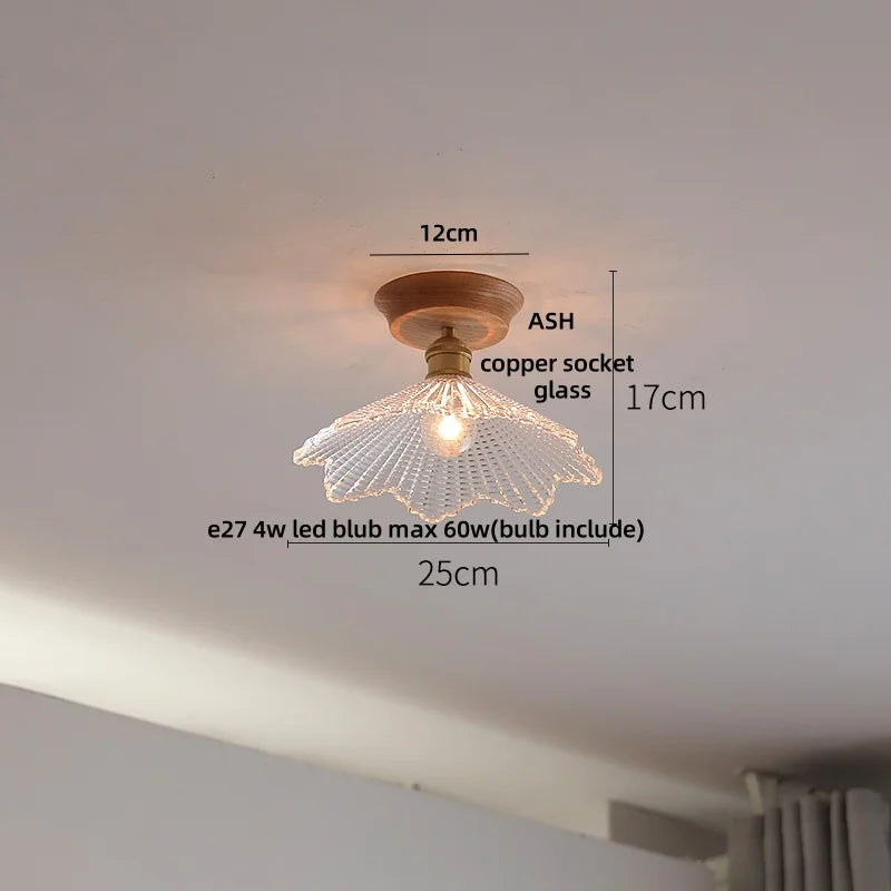 White Ceramic LED Ceiling Lamp Wood Ash Nordic Modern Copper Light