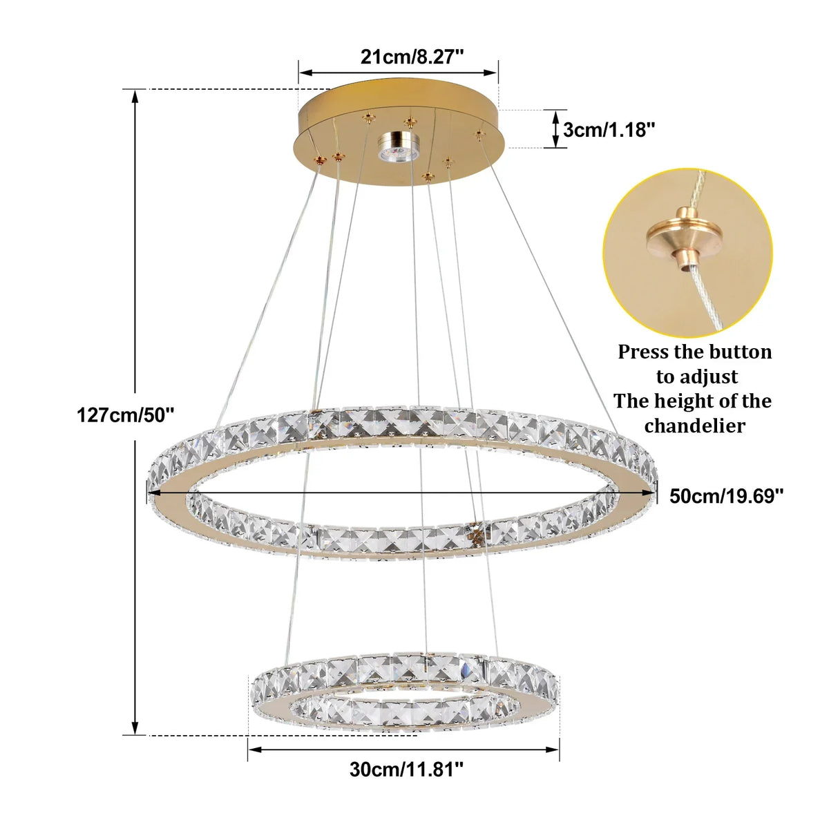 Luxury Crystal Dimmable Chandelier Pendant Light for Living Dining Room