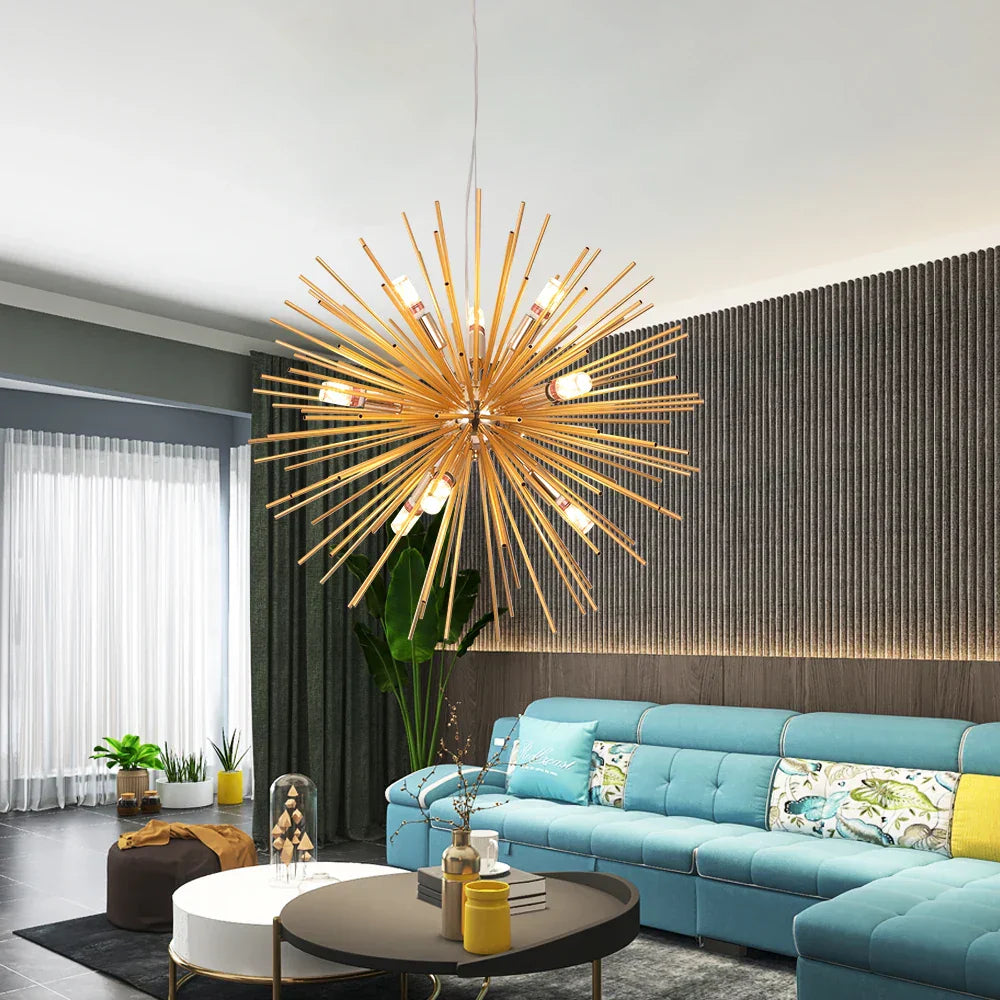 Aluminum Dandelion Pendant Light: Modern Sputnik Hedgehog LED Chandelier for Living & Dining Room