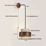 Yellow Travertine LED Wall Lamp with Pull Chain Switch, Nordic Modern Design