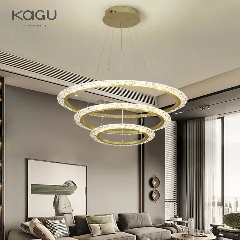 Modern Luxury Gold Ring LED Pendant Chandelier for Living Room & Bedroom