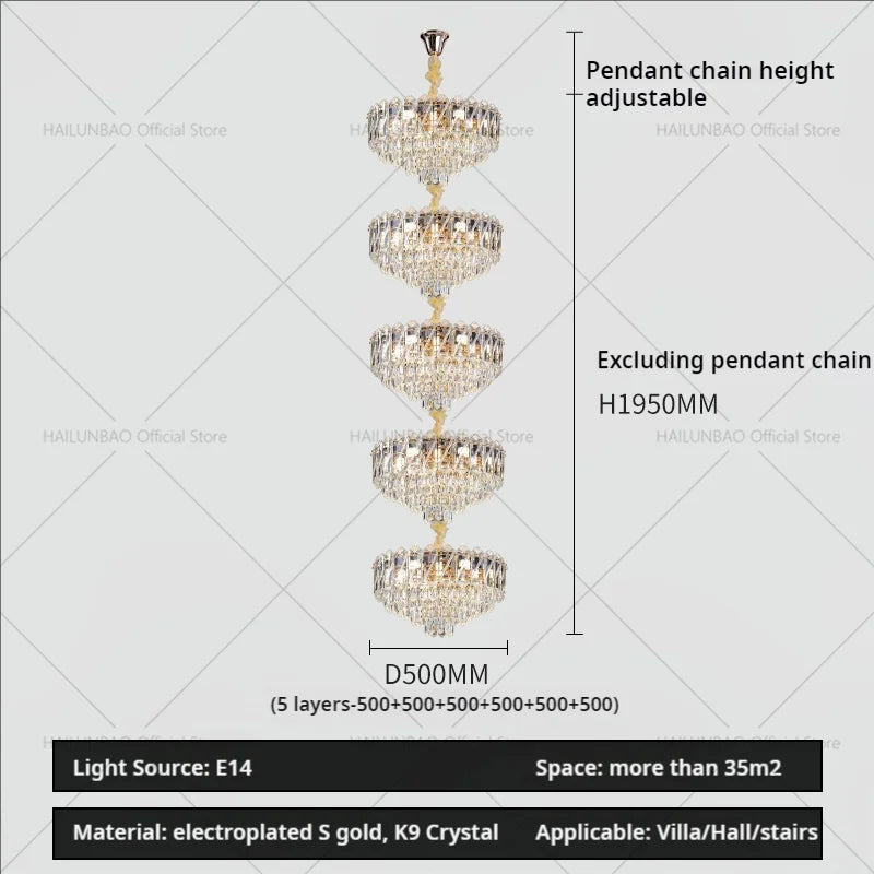 Crystal Duplex Chandelier: New Light Luxury Post-Modern Hall Lighting for High Living Room
