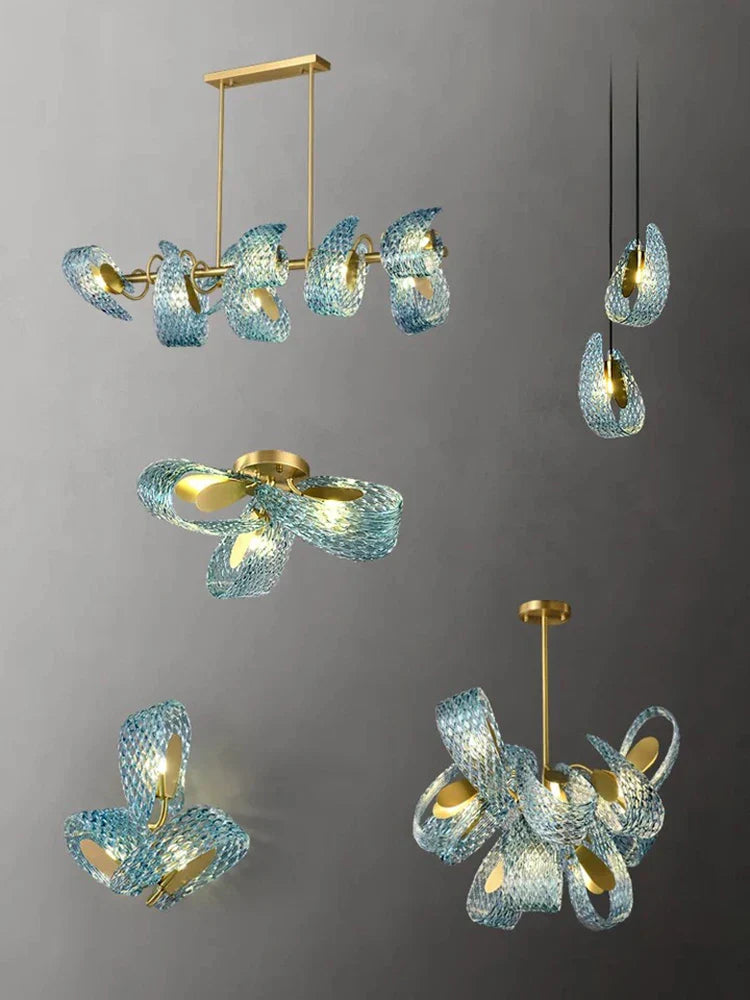 Luxury Glass Decorated Yellow Copper Blue Chandelier