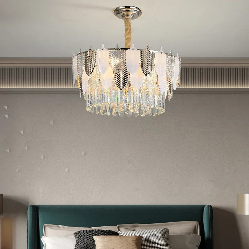 Retro Leaf Crystal Chandelier: Luxury Postmodern Living Room Lighting