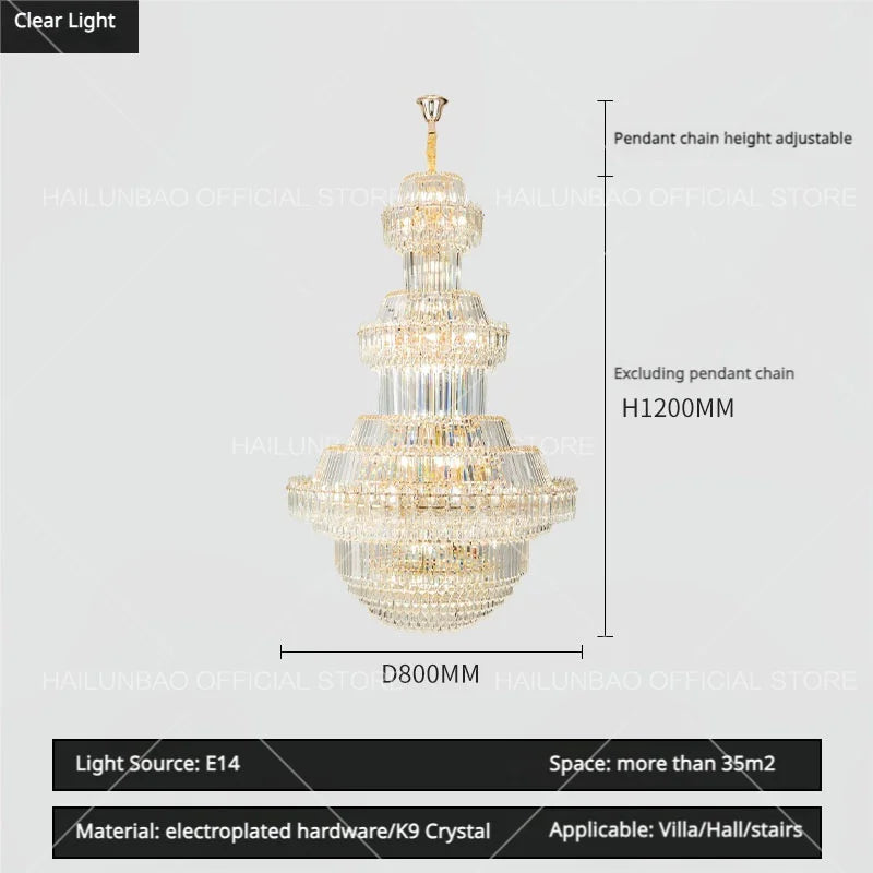 Crystal Chandelier: Villa High Living Room Luxury Lighting