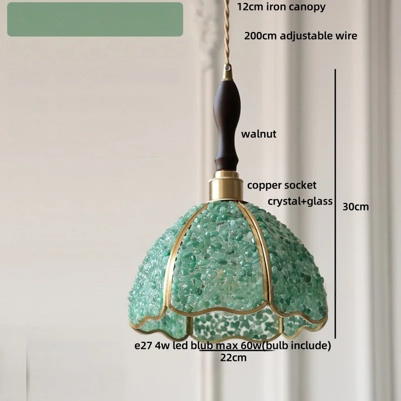 Afralia™ Copper Walnut LED Pendant Lamp Crystal Glass Hanging Light