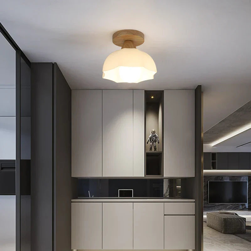 LED Ceiling Lamp Modern Style Wood Glass Luminaria