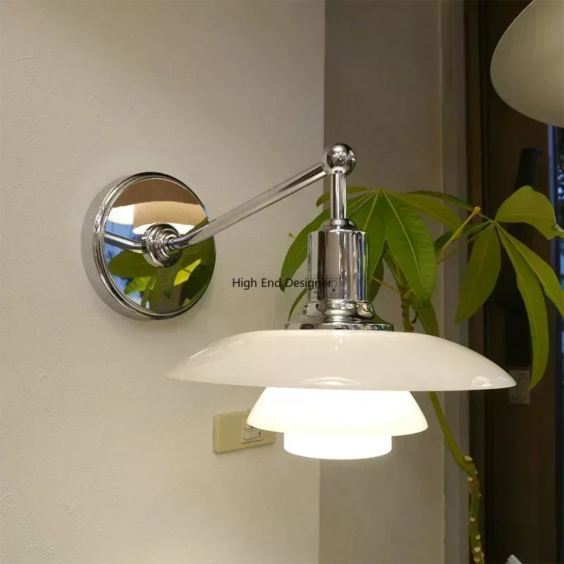 Glass Wall Sconce Light for Bedroom with Replaceable E27 Bulb
