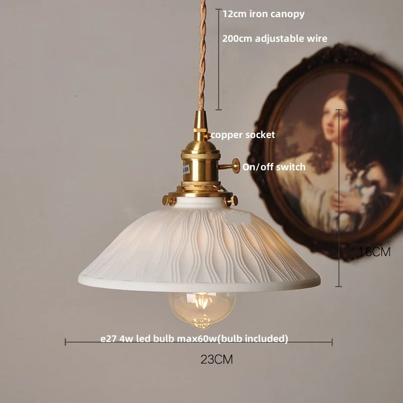 Walnut Wood LED Pendant Lights with Ceramic Accent & Copper Knob Switch