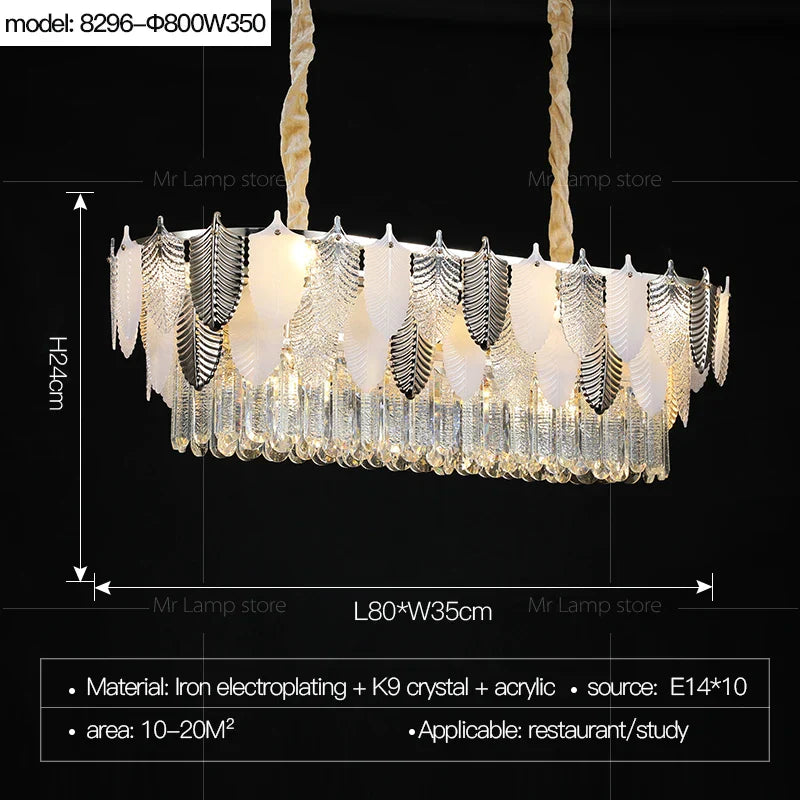 Retro Leaf Crystal Chandelier: Luxury Postmodern Living Room Lighting