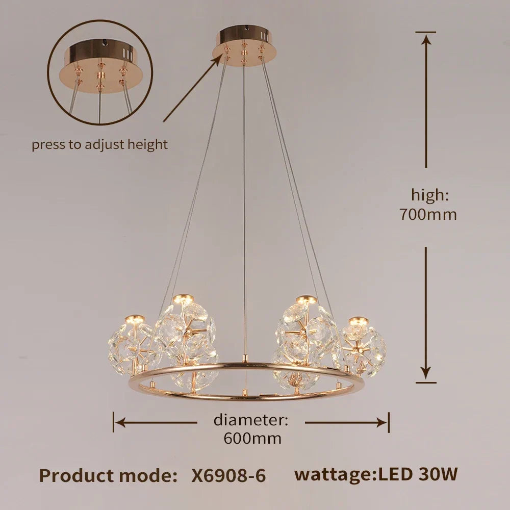 Sunflower Crystal Chandelier: Luxury Gold & Black LED Pendant Light