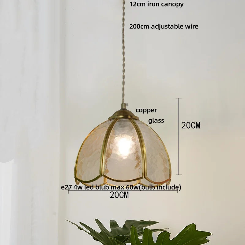Afralia™ Copper LED Pendant Lamp Wood Globe Glass Nordic Modern Tiffany Hanging Lights