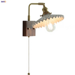 Nordic LED Walnut Wood Wall Lamp with Rotating Ceramic Copper Pull Chain Switch