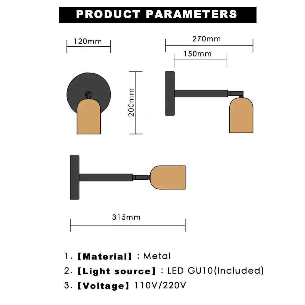 Adjustable GU10 LED Wall Sconce Modern Wall Light for Living Room & Bedroom