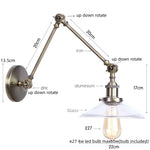 Vintage Industrial LED Wall Light with Clear Glass Shade & Adjustable Long Arm