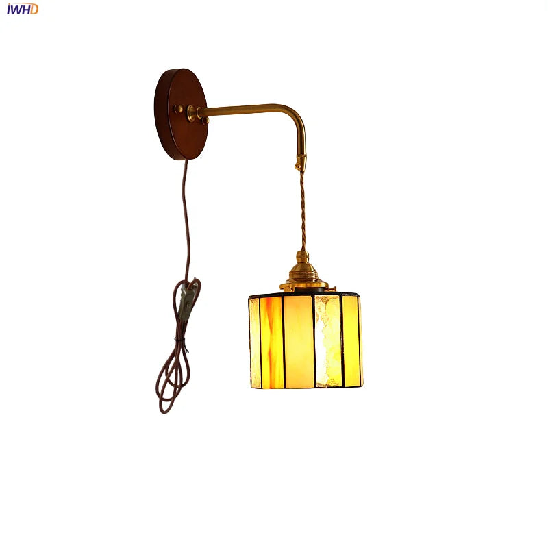 Adjustable LED Wall Lamp Sconce Copper Wood Glass Stair Light