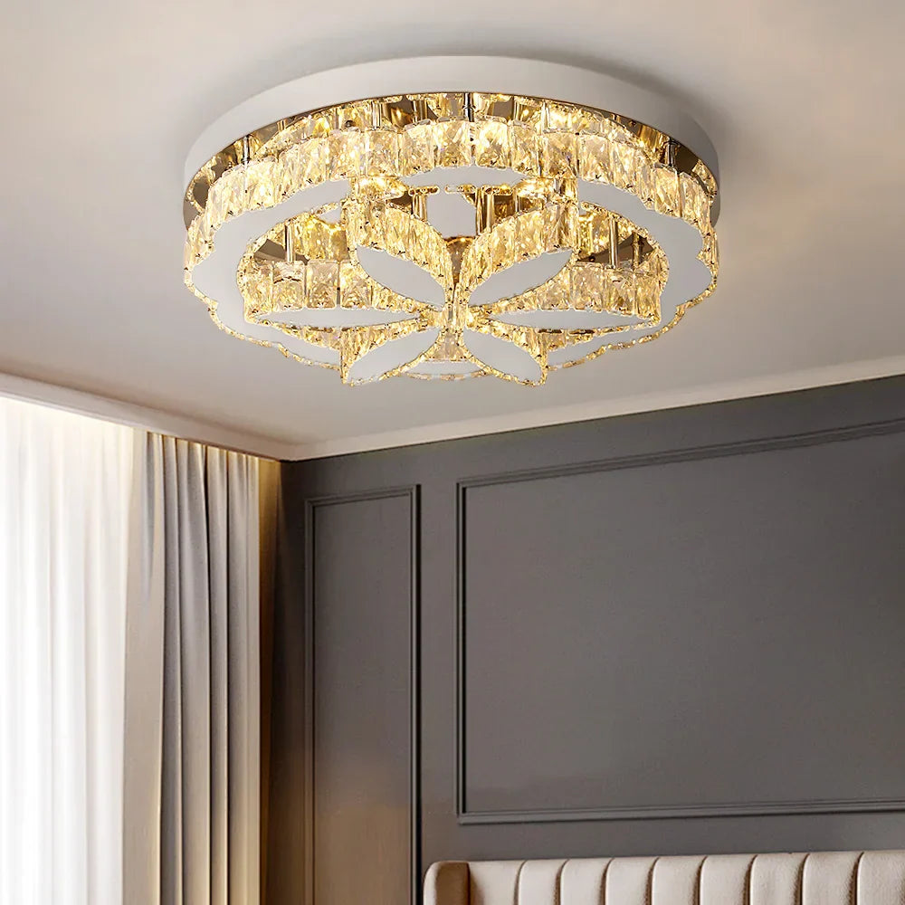 Crystal Ceiling Chandelier: Modern LED Light with RC Dimming for Luxe Home Decor