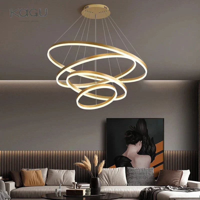 Black Led Rings Circle Pendant Chandelier for Living Dining Kitchen