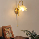 Modern Luxury White Glass Wall Sconce with Pull Chain Switch & LED Bulb