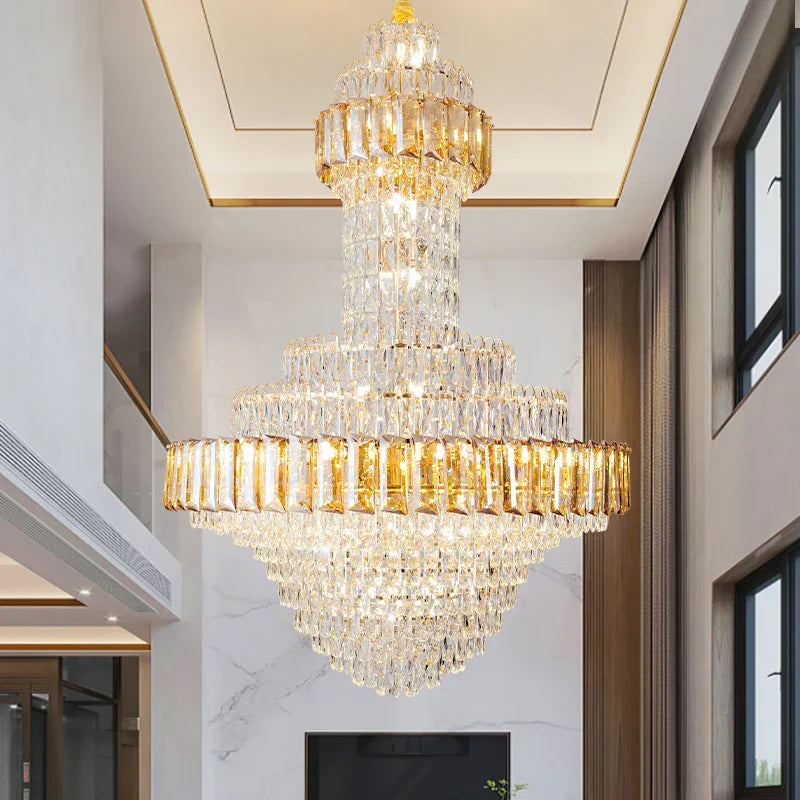 Round Villa Crystal Chandelier Modern Luxury Staircase Light Atmospheric Foyer Dining Room