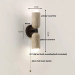 LED Wall Light Fixture Travertine Stone Wood Canopy Bedside Lamp