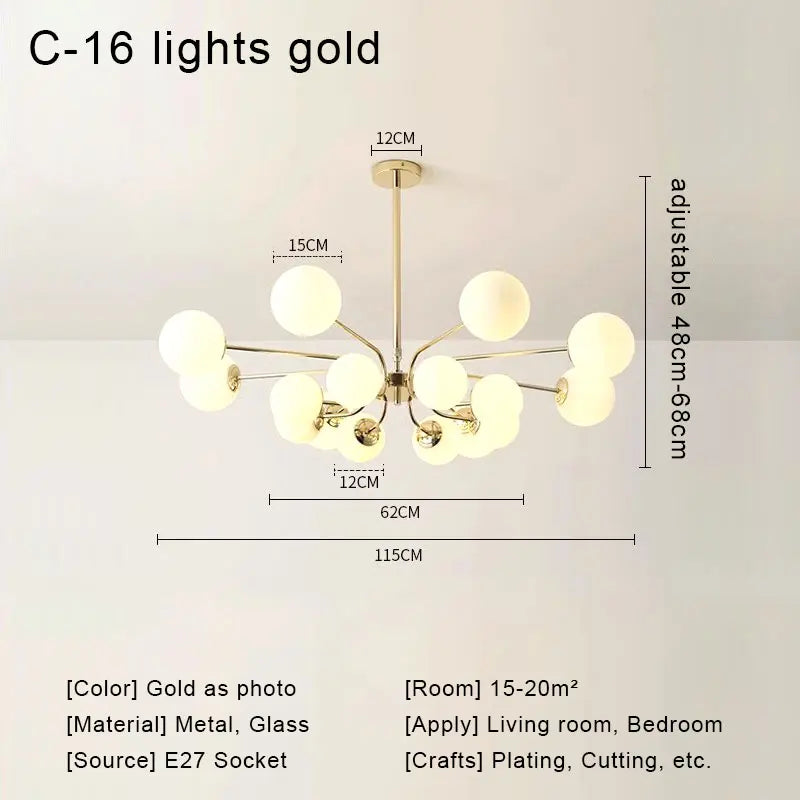 Glass Ball LED Ceiling Chandelier for Modern Living Room and Bedroom