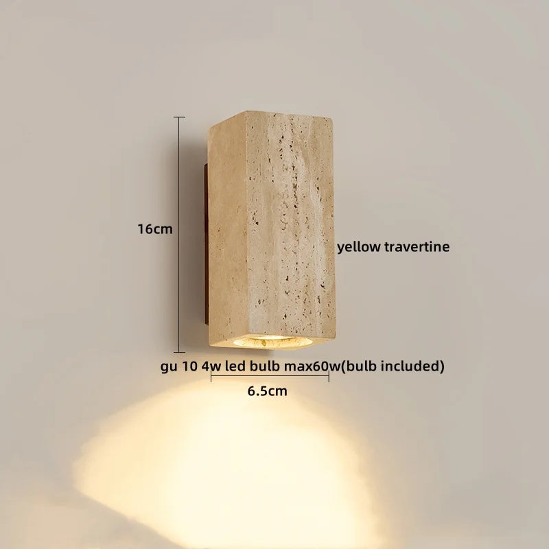Yellow Travertine LED Wall Lamp Round Bedside Light Fixtures