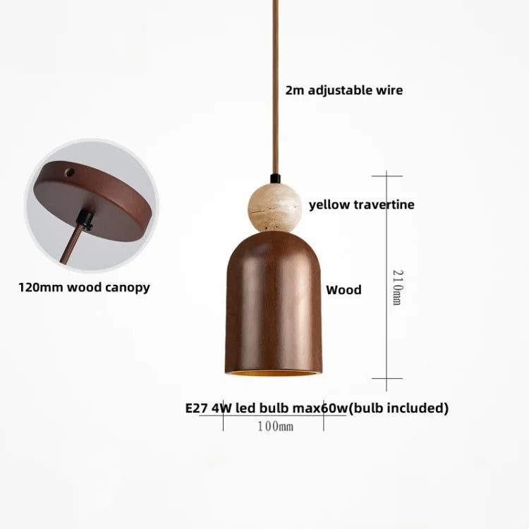 Yellow Travertine Stone LED Pendant Light for Dining Room Restaurant.