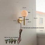 White Glass LED Wall Sconce with Pull Chain Switch & Copper Base