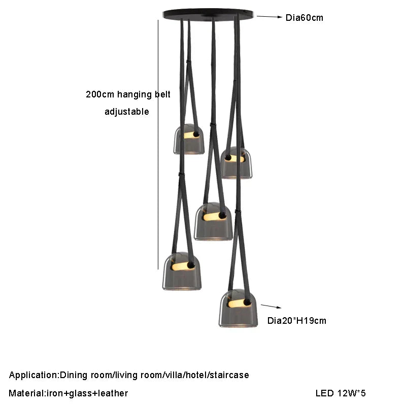 Glass Pendant Chandelier: Modern Leather Belt Luxury LED Lighting for Home Decor