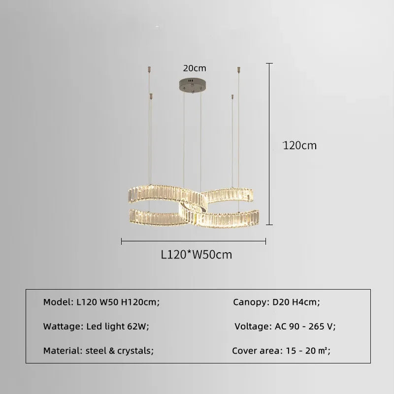 Crystal LED Pendant Lights Remote Control Dimmable Suspension Lamp
