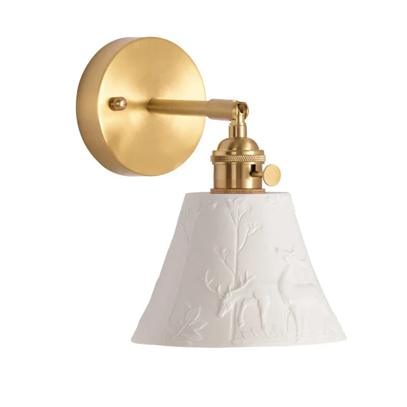 Elk Ceramic LED Wall Sconce, Nordic Copper Pull Chain Mirror Light