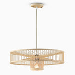 Farmhouse Burlywood Drum Light Pendant Large Framed Bamboo Pendant Lighting