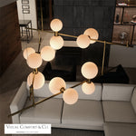 ModernRail Chandelier, 12-Light, 3-Tier, LED, Aged Brass, Frosted Glass, 48"W (700MDCHCRS 70DR3L5)