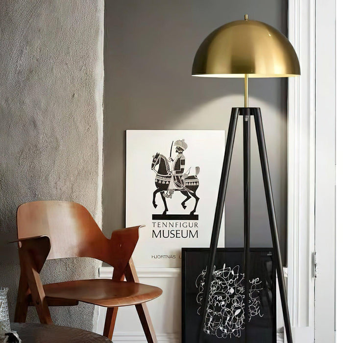 Three Legged Gold Gong Floor Lamp 19.7"