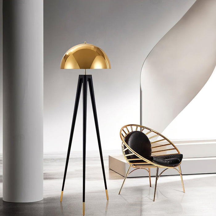 Three Legged Gold Gong Floor Lamp 19.7"