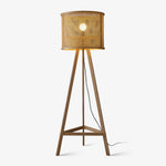 Tripod Wooden Rattan Floor Lamp