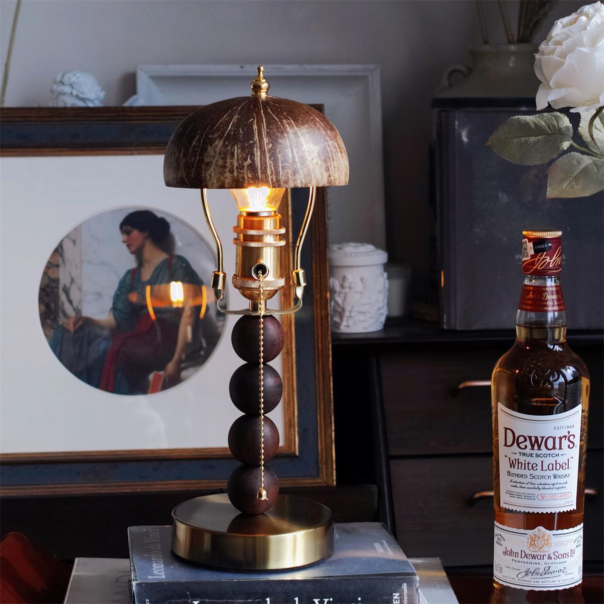 Turned Wood Candlestick Shaped Table Lamp 4.7"
