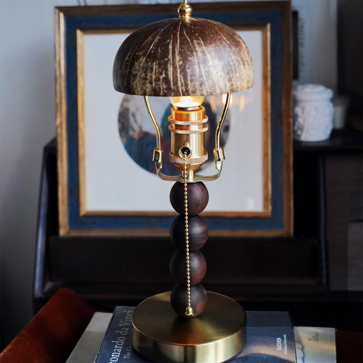 Turned Wood Candlestick Shaped Table Lamp 4.7"