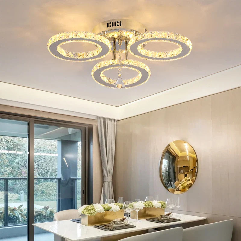 Crystal Ceiling Chandelier: Modern K9 LED Smart Ring Light Fixture for Dining & Living Room