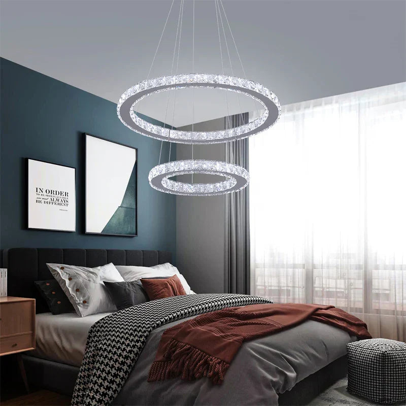 Crystal LED Ring Pendant Chandelier for Modern Living Dining Room Décor