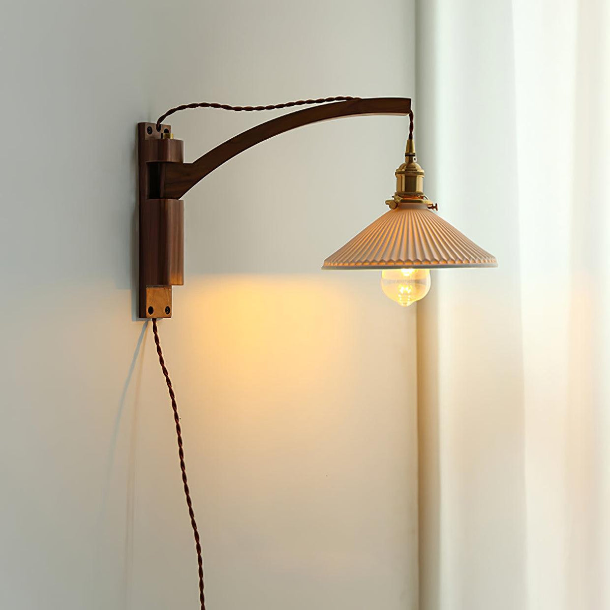 Swing Arm Walnut Wall Light